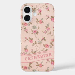 Pastel Pink Vintage Rose Rustic Floral iPhone 16 Case