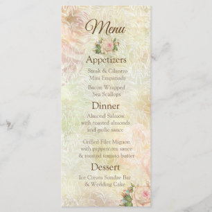 Pastel Pink Vintage Rose Wedding Menu Card