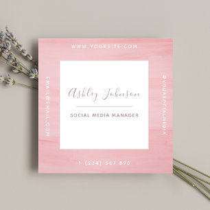 Pastel Pink Watercolor Classy Social Media QR Code Square Business Card