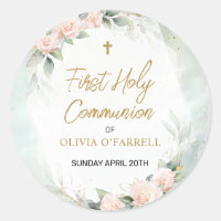 Pastel Pink Watercolor Floral First Holy Communion