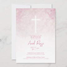 Pastel Pink Watercolor Girl Baptism Invitation