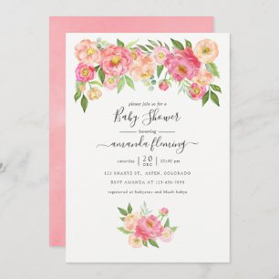 Pastel Pink Watercolor Peonies Baby Shower Invitation
