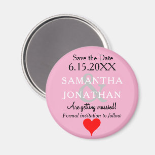 Pastel Pink Wedding Save the Date Heart Magnet