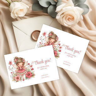 Pastel Pink Whimsical Fairy Floral 4th Birthday  Thank You Card