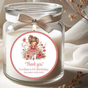 Pastel Pink Whimsical Fairy Floral Girl Birthday  Classic Round Sticker
