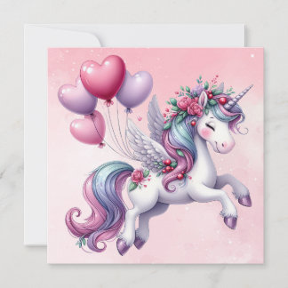 Pastel pink whimsical unicorn card