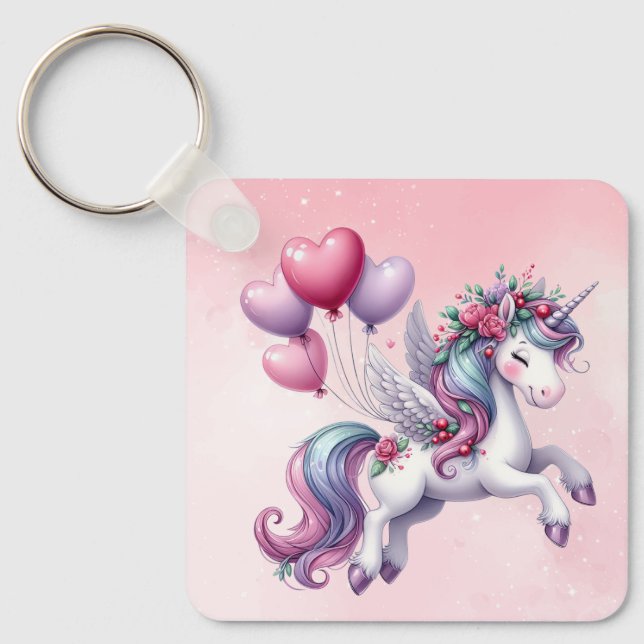 Pastel pink whimsical unicorn  keychain (Front)