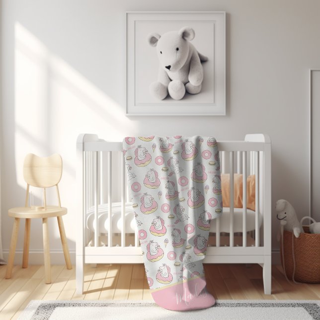 Pastel Pink Whimsical Unicorn Pattern with Name Sherpa Blanket (A cute unicorn pattern with monogram template for baby or child's nursery or bedroom.)