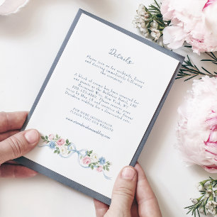 Pastel Pink, White and Blue Roses & Ribbon Enclosure Card
