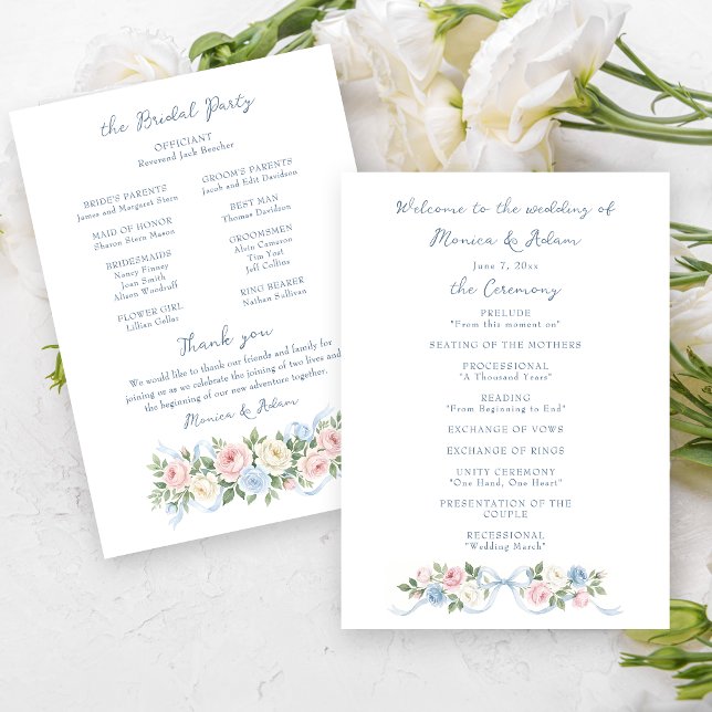 Pastel Pink, White and Blue Roses & Ribbon Program (Creator Uploaded)