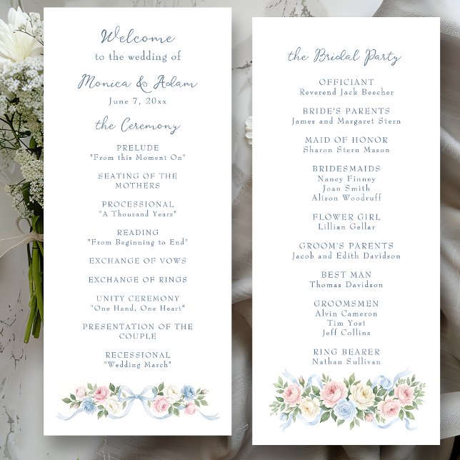 Pastel Pink, White and Blue Roses & Ribbon Program (Creator Uploaded)