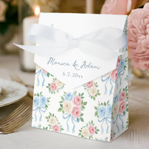 Pastel Pink, White and Blue Roses & Ribbons Favor Box