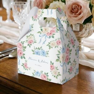Pastel Pink, White and Blue Roses & Ribbons Favor Box