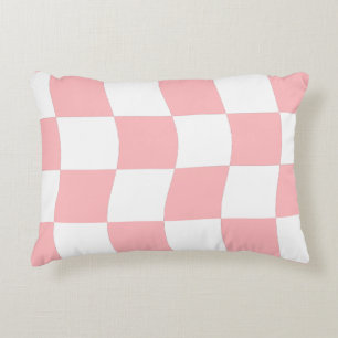 Pastel Pink White Chequerboard Pattern Accent Pillow