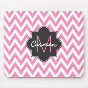 Pastel Pink & White Chevron Monogram Mouse Pad