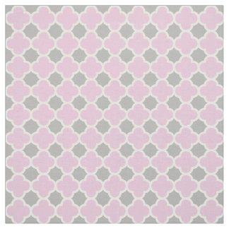 Pastel Pink White Grey Quatrefoil Pattern Fabric