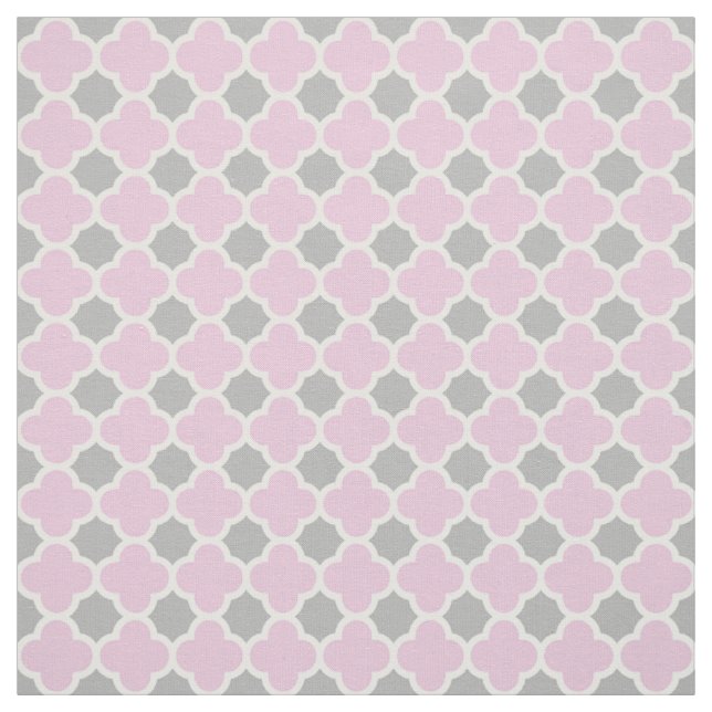 Pastel Pink White Grey Quatrefoil Pattern Fabric (Swatch)