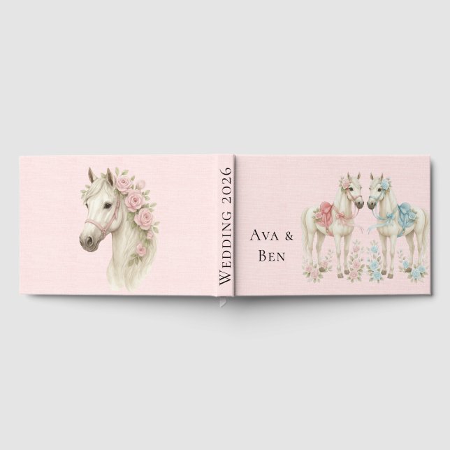 Pastel Pink & White Horse Wedding Guest Book (Full)