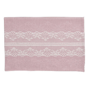 Pastel Pink White Lace Texture Pillowcase