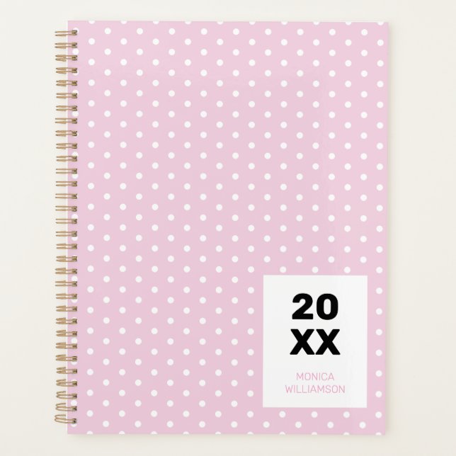 Pastel Pink White Polka Dot Personalized Planner (Front)