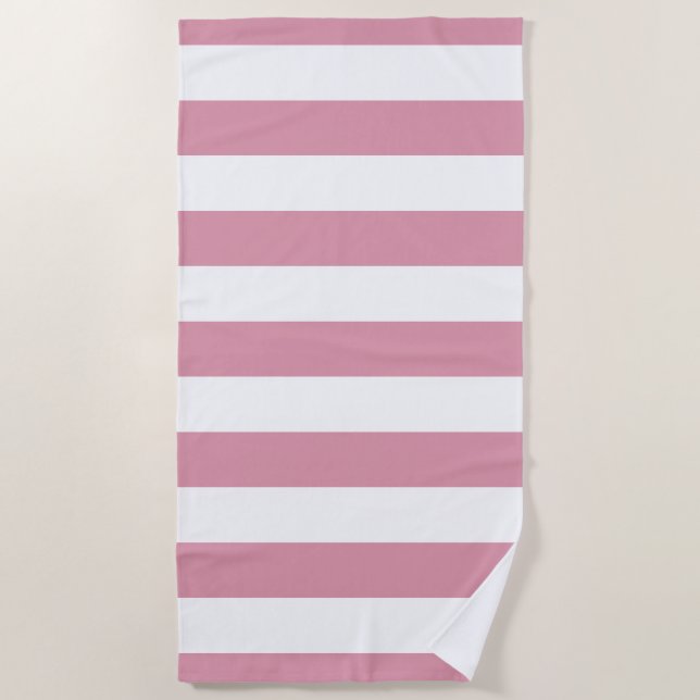 Pastel Pink White Striped Pattern Beach Towel (Front)
