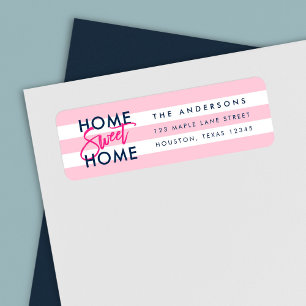 Pastel Pink White Stripes Blue Home Sweet Home