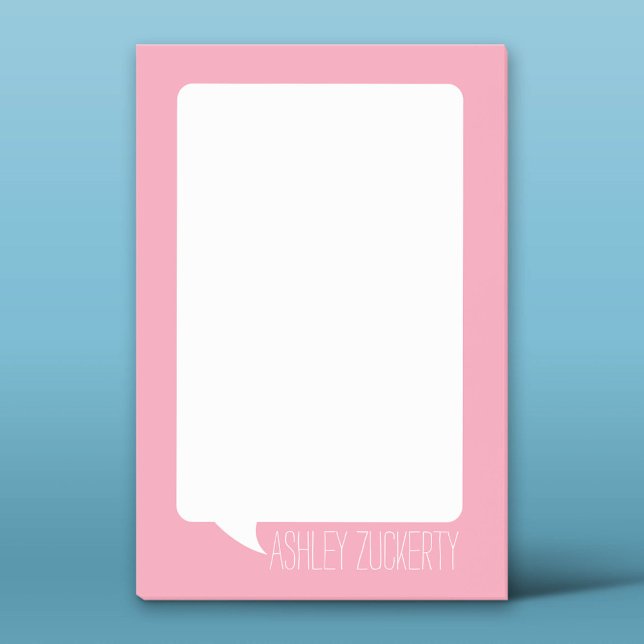 Pastel Pink & White Talk Bubble Personalized Name Post-it Notes (Custom Post-it Notepad)