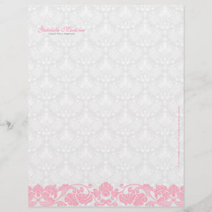 Pastel Pink & White Vintage Damasks & Swirls Letterhead