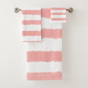 Pastel Pink White Watercolor Stripes Bath Towel Set