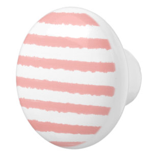 Pastel Pink White Watercolor Stripes Ceramic Knob