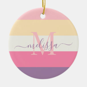 Pastel Pink White Yellow Purple Color Block  Ceramic Ornament