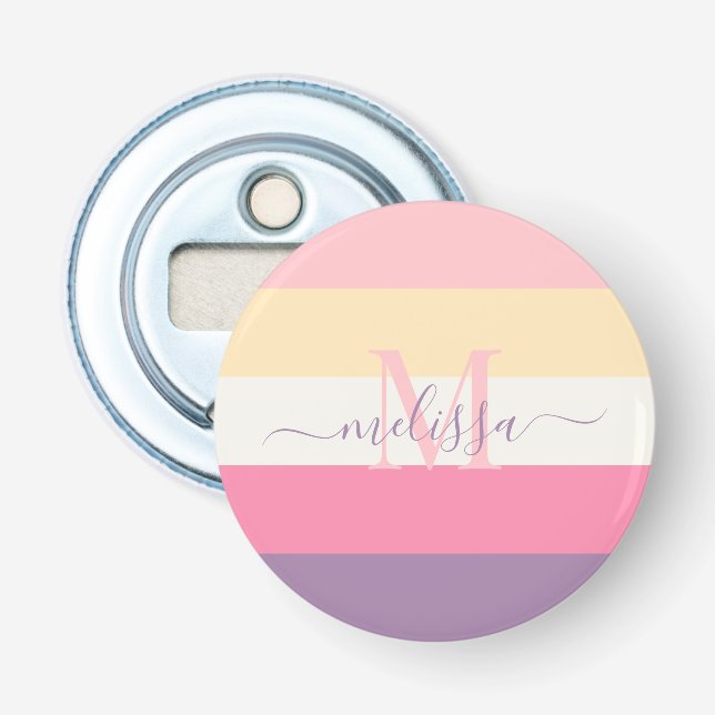 Pastel Pink White Yellow Purple Colour Block  Bottle Opener (Front)