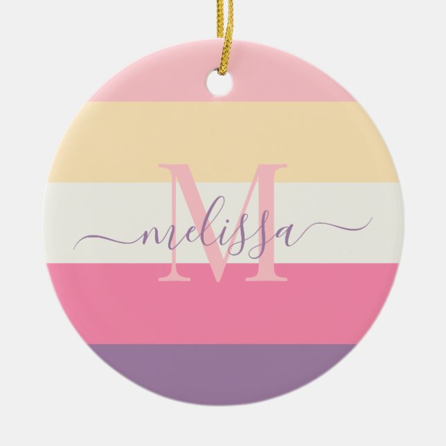 Pastel Pink White Yellow Purple Colour Block  Ceramic Ornament (Front)