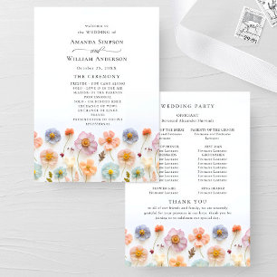 Pastel Pink Wild Flowers Wedding Ceremony Program