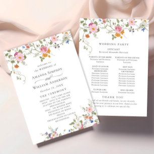 Pastel Pink Wild Flowers Wedding Ceremony Program