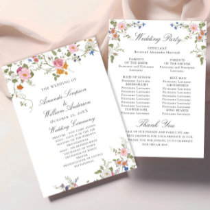 Pastel Pink Wild Flowers Wedding Ceremony Program