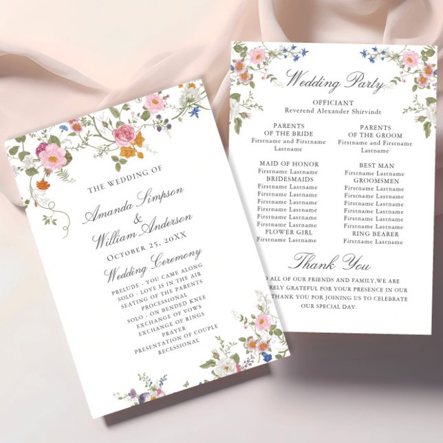 Pastel Pink Wild Flowers Wedding Ceremony Program (Creator Uploaded)