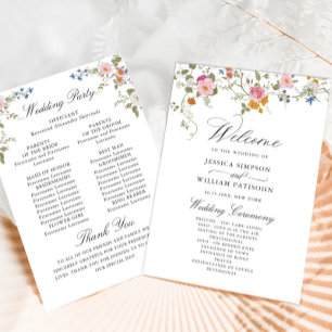 Pastel Pink Wild Flowers Wedding Ceremony Program