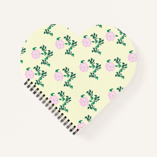 Pastel pink Wild Rose Flower heart shaped Notebook (Front)