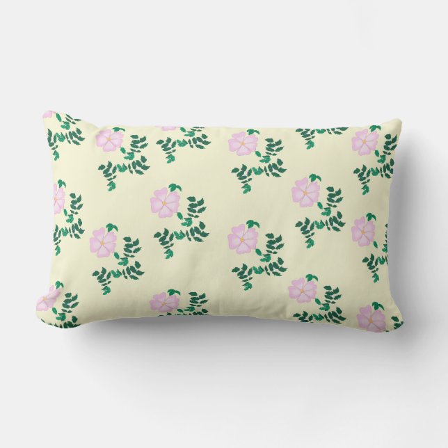 Pastel Pink Wild Rose Flower Pattern Lumbar Pillow (Front)