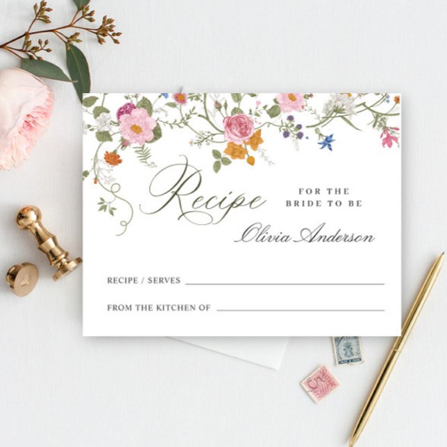 Pastel Pink Wildflower Bridal Shower Recipe Card (Creator Uploaded)