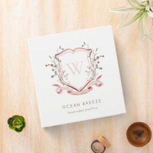 Pastel Pink Wildflower Watercolor Crest Monogram Binder