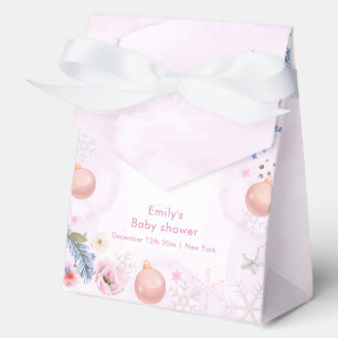 Pastel Pink Winter Snowflake Flower Baby Shower Favor Box