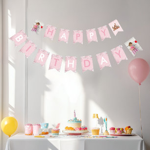 Pastel Pink Winter Wonderland Snowflake  Bunting Flags