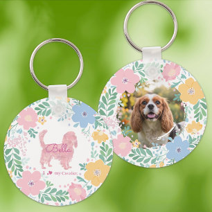 Pastel Pink Wreath Cavalier King Charles Spaniel  Keychain