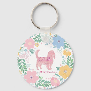 Pastel Pink Wreath Cavalier King Charles Spaniel Keychain