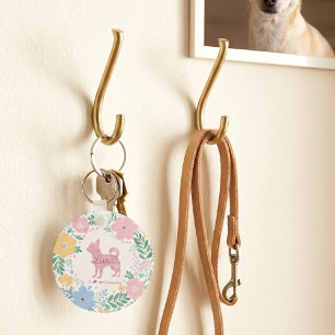 Pastel Pink Wreath Chihuahua - Custom Photo Keychain