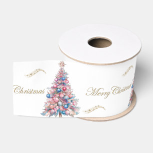 Pastel Pink Xmas Trees Christmas Grosgrain Ribbon