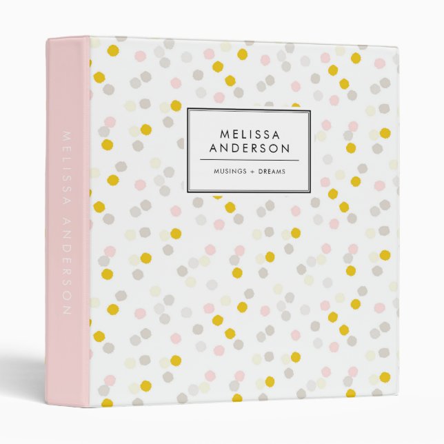 Pastel Pink, Yellow and Taupe Confetti Pattern Binder (Front/Spine)