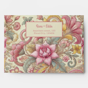 Pastel Pink Yellow Blue Indonesian Batik Floral Envelope
